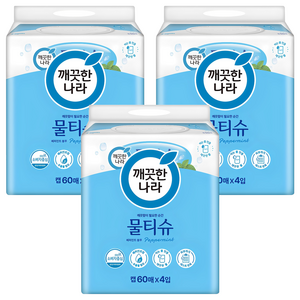 깨끗한나라 페퍼민트블루 물티슈 캡형, 195g, 60개입, 12개