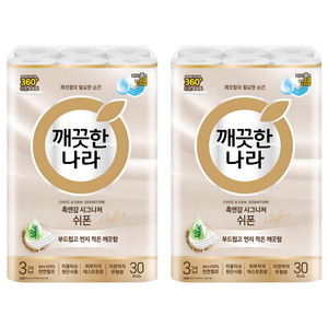 깨끗한나라 촉앤감 시그니처 쉬폰 천연펄프 3겹 고급롤화장지, 27m, 30개입, 2개