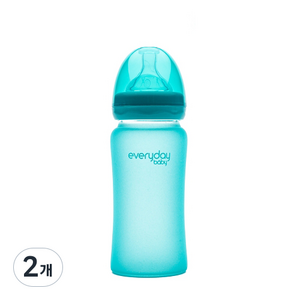 에브리데이베이비 온도감지 유리젖병, 블루, 240ml, 2개