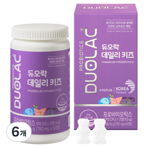 듀오락 데일리키즈 츄어블 어린이 유산균, 60정, 6개