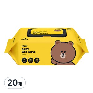 아이러브베베 라인프렌즈 브라운 영유아물티슈 캡형, 75g, 77개입, 20개