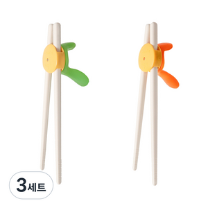 콤비 유아 교정 왼손겸용 아기 젓가락, 그린 + 오렌지, 3세트