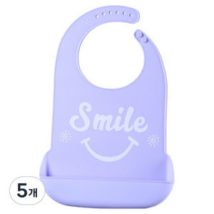 소울리치 튼튼하고 편리한 성인용 턱받이 XL 35.5 x 52 cm, 퍼플스마일, 5개