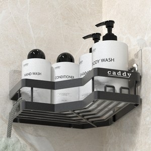캐디디자인 알테그리츠 STS304 무타공 고강도 프레임 욕실선반 코너형, 매트 블랙, 1개