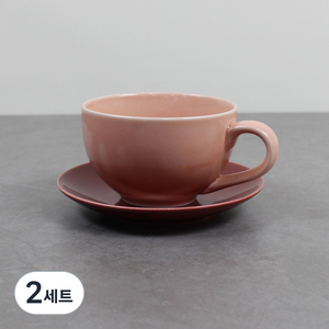 달소금 동글동글 커피잔 + 받침 세트, 피치, 2세트