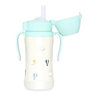 그로미미 스테인리스 빨대컵, 300ml, 1개, 크리미블루 + 스카이벌룬