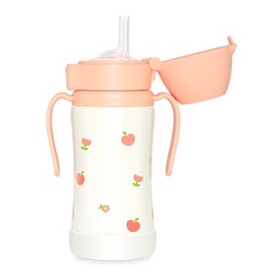 그로미미 스테인리스 빨대컵, 300ml, 1개, 로제코랄 + 피치플라워