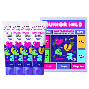 뷰카 주니어 마일드 고불소 구취케어 비건 어린이 치약 포도향, 110g, 4개