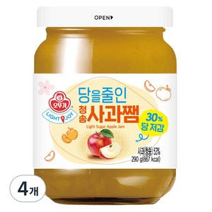 오뚜기 LIGHT 앤 JOY 당을줄인 청송사과쨈, 290g, 4개