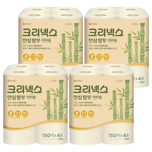 크리넥스 안심 밤부 천연펄프 롤키친타올, 150매, 16개