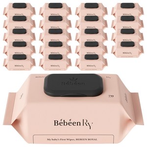Bebeen 로얄 엠보싱 유아물티슈 캡형, 75g, 70매, 20개