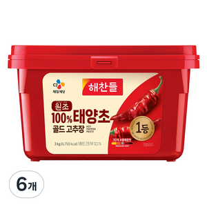 해찬들 태양초 골드 고추장, 3kg, 6개