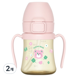그로미미 노티드 PPSU 유아용 1단계 빨대컵, 200ml, 2개, 스트로베리