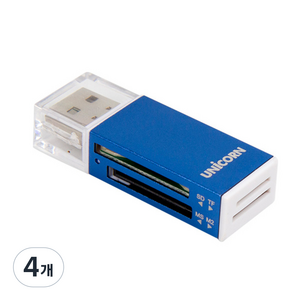 유니콘 USB2.0 휴대용 미니 카드리더기, XC-500A, 블루, 4개