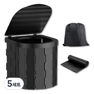 스카위즈 접이식 간이 화장실 변기 + 비닐 20p + 수납백 세트, 블랙, 5세트