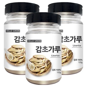 헬로우그린 프리미엄 감초 파우더 통 가루 분말, 3개, 100g