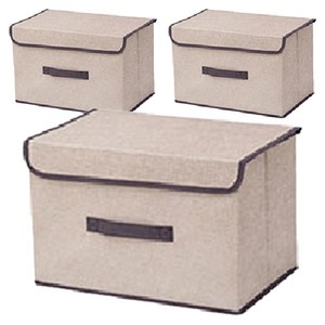 살림마녀 접이식 패브릭 수납박스, 아이보리, 3개