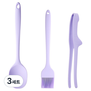 이지실리 실리콘 조리도구 3종 세트, 퍼플, 3세트, 멀티요리스푼 +오일브러쉬 +집게