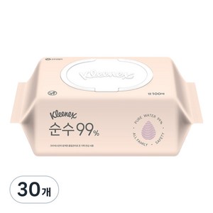 크리넥스 순수 99 퍼센트 물티슈 캡형, 30개, 100매, 37g