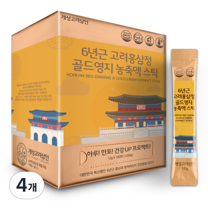 개성고려삼인 6년근 고려홍삼정 골드영지 농축액 스틱 12g x 100p, 1.2kg, 4개