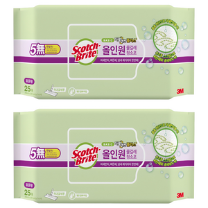 스카치브라이트 3M 올인원 베이직 더블액션 물걸레 청소포 플러스 표준형 25매, 2개