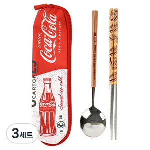 릴팡 코카콜라 안전지퍼 슬림케이스 옥타진공수저 세트, 레드, 3세트, 숟가락 + 젓가락 + 케이스