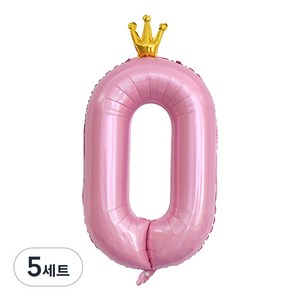 조이파티 숫자 0 은박 왕관 풍선, 핑크, 5세트