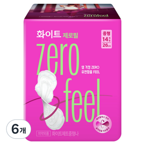화이트 제로필 생리대, 중형, 14개입, 6개