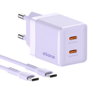 어반어스 GaN 45W 미니 C타입 2포트 PD PPS 초고속 충전기 60W C to C 케이블 1.5m, 퍼플, 1개