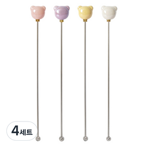 라임올리브 곰돌이 펄 머들러 4종, 핑크 + 옐로우 + 퍼플 + 화이트, 4세트