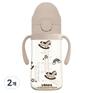 유비맘 리틀포니 PPSU 원터치 빨대컵, 280ml, 2개, 초코포니
