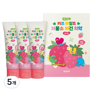 뷰카 키즈 마일드 저불소 치약 딸기향 3p, 240g, 5개
