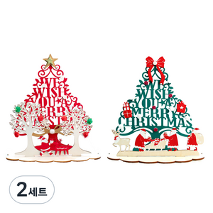 12000 레이저 나무입체 장식카드 2종 세트, 레드, 그린, 2세트