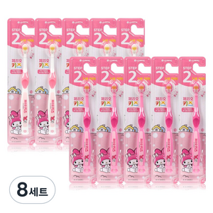 페리오 유아용 산리오 마이멜로디 2단계 5세 이하 칫솔, 흰색 + 핑크색, 10개입, 8세트