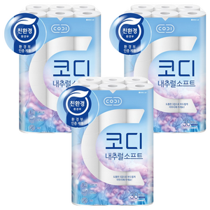 코디 내추럴소프트 3겹 롤화장지, 27m, 30롤, 3개