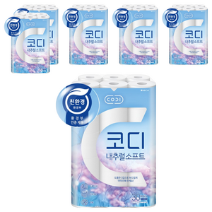 코디 내추럴소프트 3겹 롤화장지, 27m, 30롤, 6개