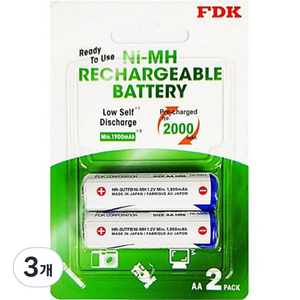 에프디케이 니켈수소 2000mAh AA 충전지, 2개입, 3개