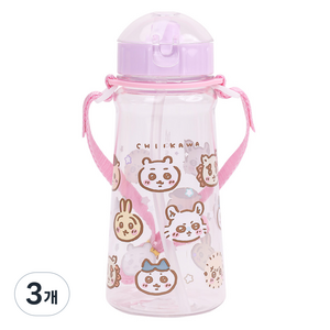 릴팡 먼작귀 어깨끈 빨대 물병, 혼합색상, 450ml, 3개