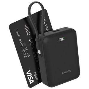 포켓쉴 케이블 일체형 미니 대용량 보조배터리 10000mAh C타입, D-B-0257, 블랙 골드박스 특가