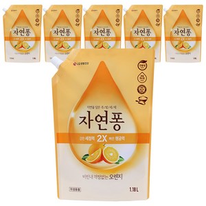 [비건라이프] 자연퐁 비린내 걱정없는 오렌지 주방세제 리필, 1.18L, 6개