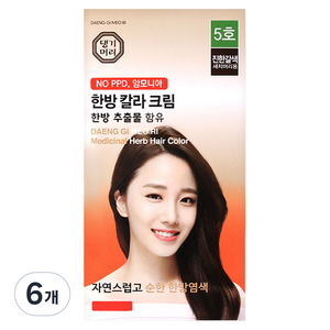 댕기머리 한방칼라크림 염색약, 5호 진한갈색, 6개