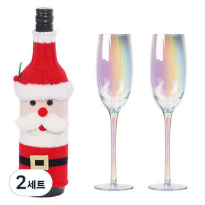 인블룸 크리스마스 와인 니트커버 산타 + 홀로그램 샴페인잔 270ml x 2p 세트, 2세트
