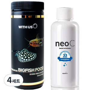 위더스 프리미엄 빅피쉬 중대형 열대어 사료 300ml + 네오 C 물갈이약 150ml 세트, 4세트, 170g