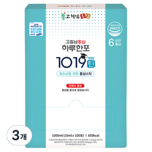 고철남홍삼 하루한포 1019틴 홍삼스틱 100p, 1L, 3개
