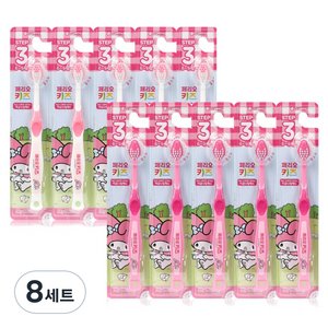 페리오 아동용 산리오 마이멜로디 3단계 6~9세 유아칫솔, 흰색 + 핑크색, 10개입, 8세트