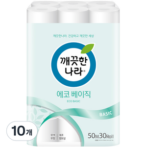 깨끗한나라 에코 베이직 2겹 롤화장지, 50m, 30개입, 10개