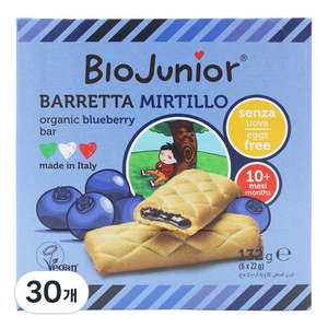 바이오주니어 유아용 유기농 블루베리 바, 블루베리맛, 132g, 30개
