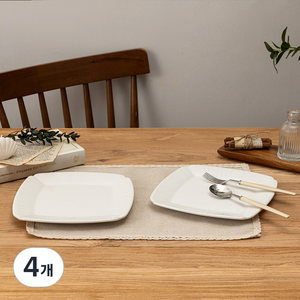 윤도자기 국산 순백 정사각 접시 대 22cm, 화이트, 단품, 4개