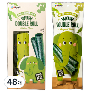 코끼리 와우 더블롤 김스낵 오리지널, 25g, 48개