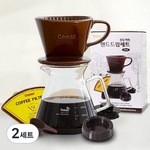 코맥 자기 커피드립세트 DN4, 600ml, 2세트, 커피서버 + 자기드리퍼 + 여과지(100매) + 계량스푼 + 받침대